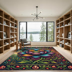 Vibrant Lotus Pomegranate Art Nouveau Medallion Rug