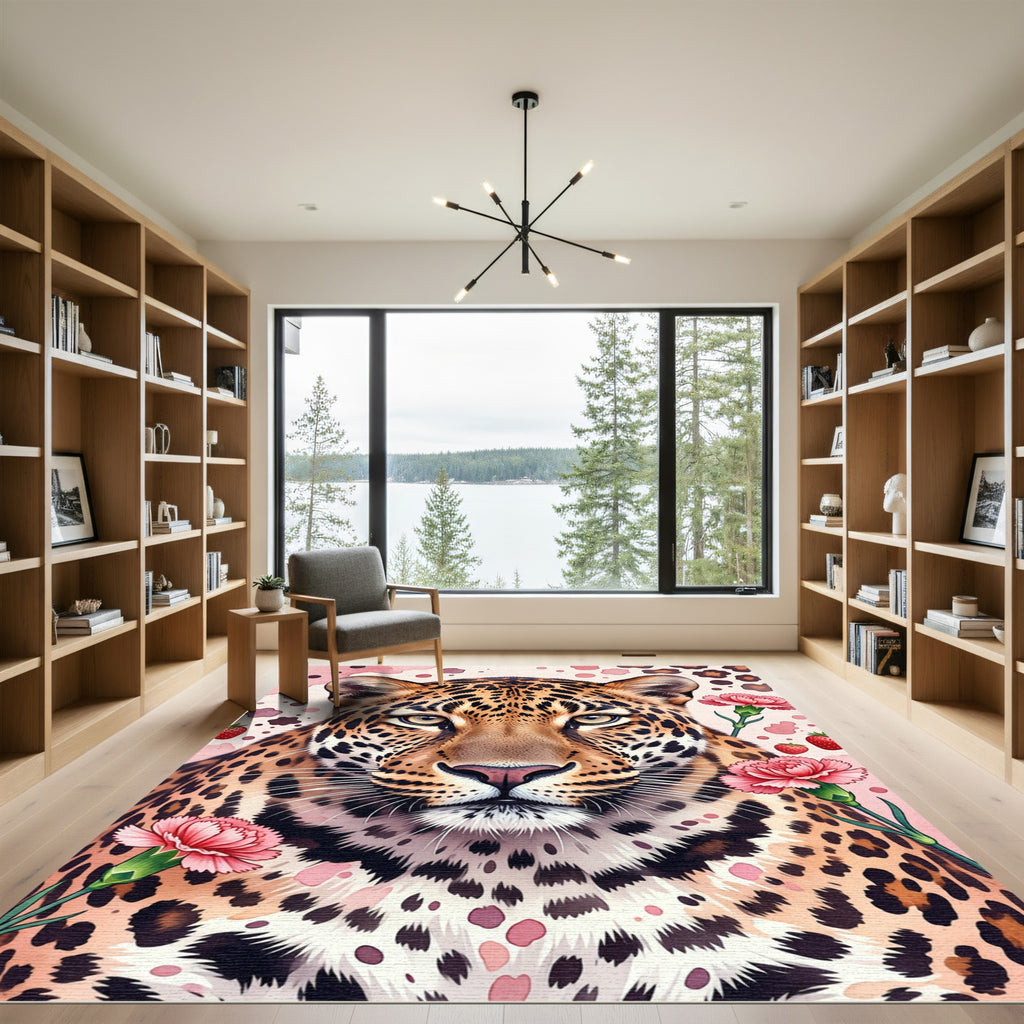 Leopard Carnation Floral Aesthetic Art Rug