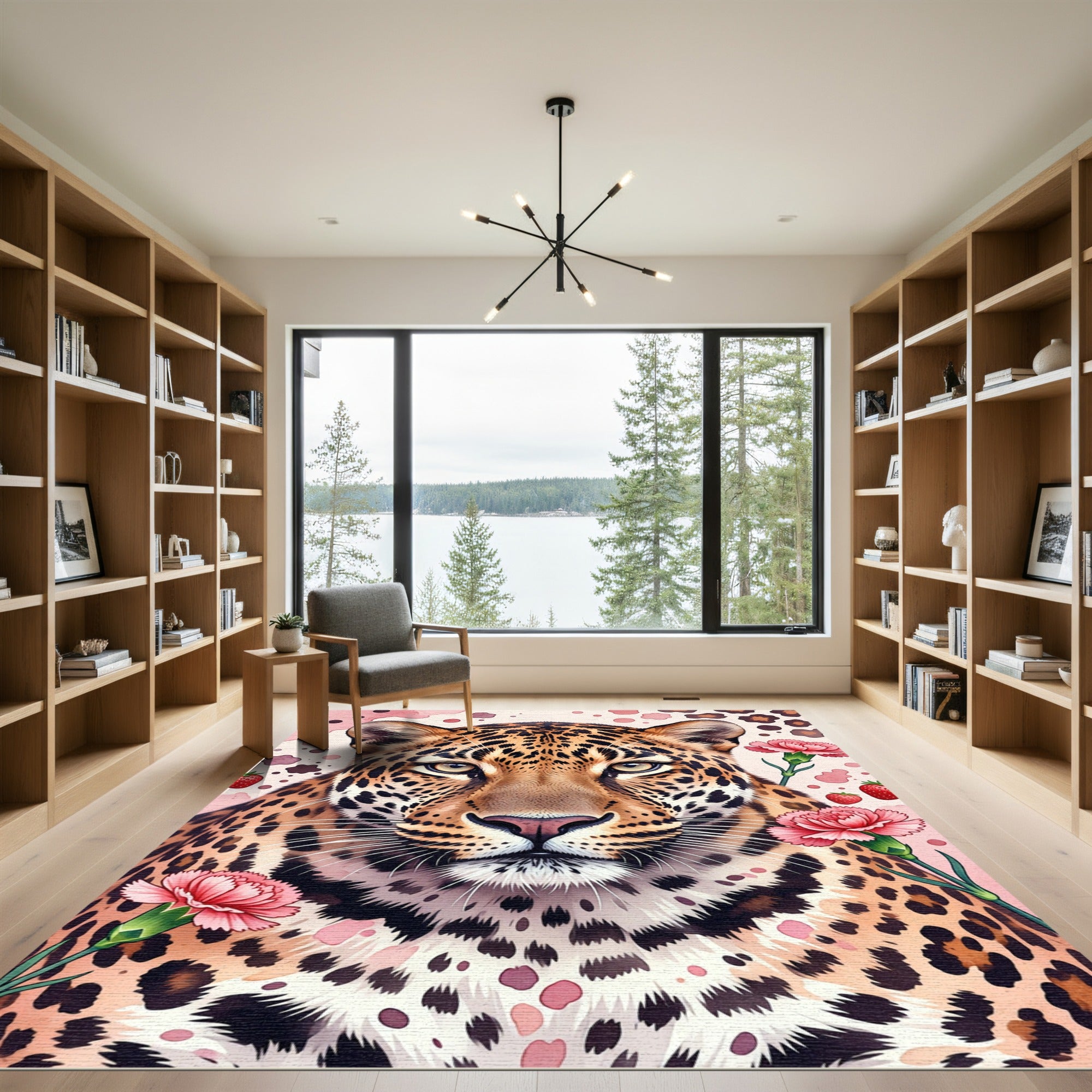 Leopard Carnation Floral Aesthetic Art Rug