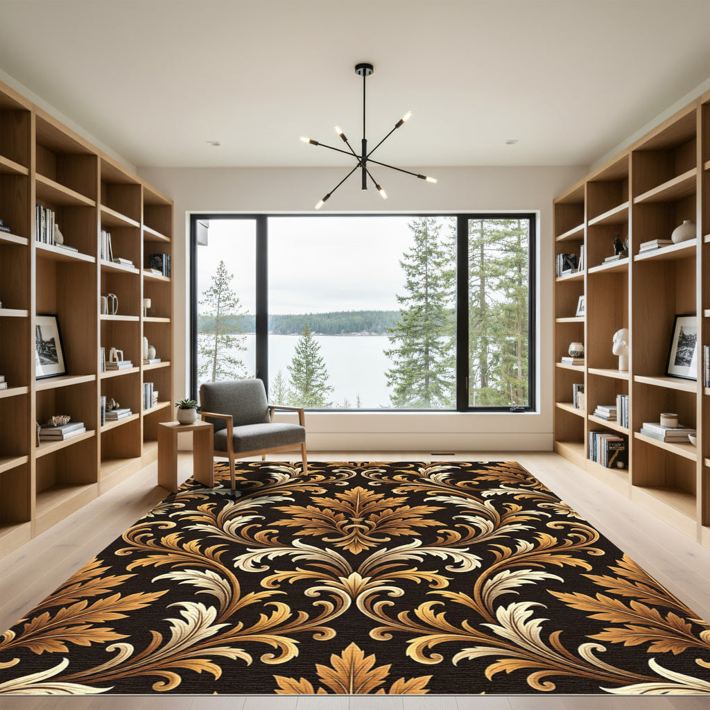 Rich Gold Acanthus Leaf Damask Rug