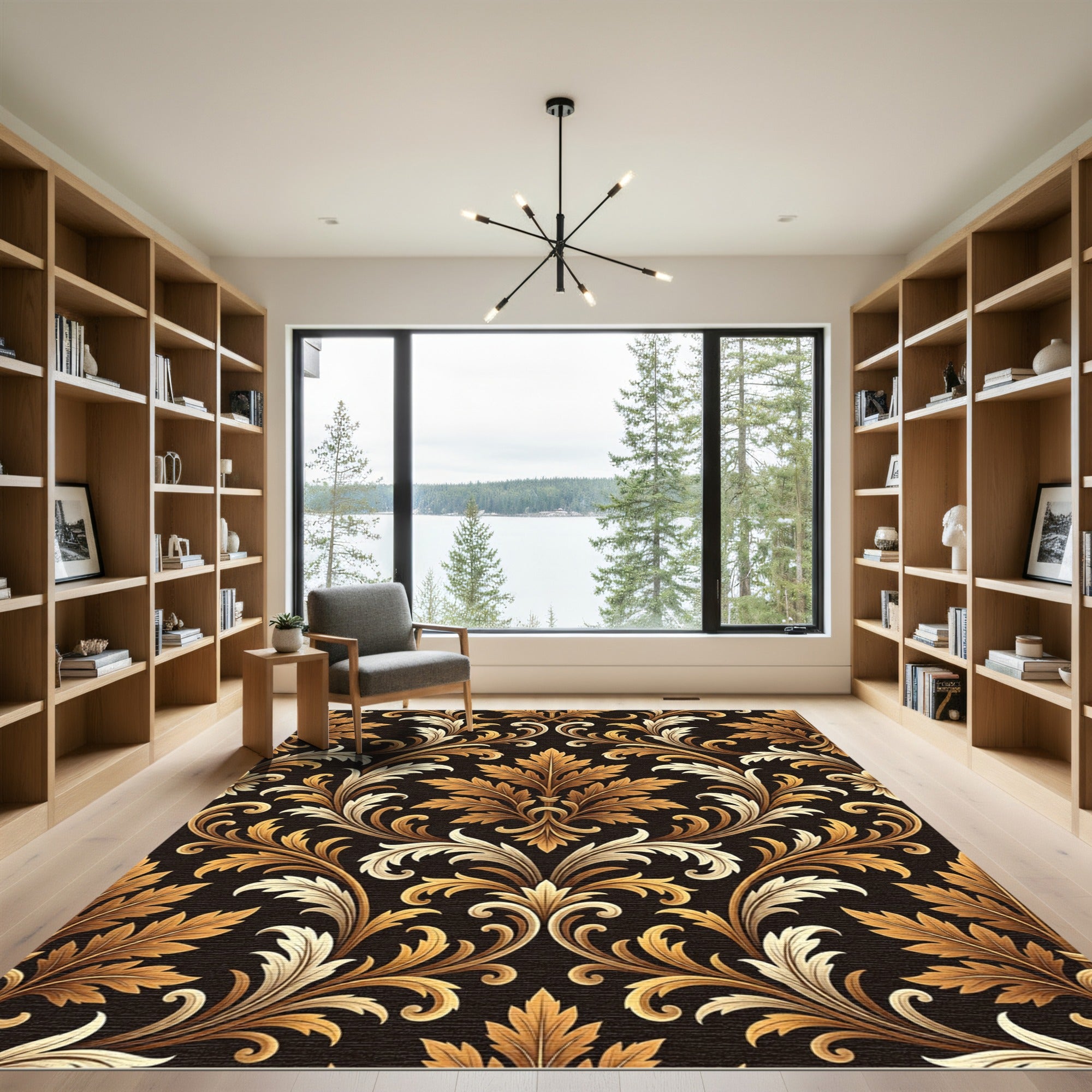 Rich Gold Acanthus Leaf Damask Rug