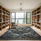 Elegant Silver Crest Damask Slate Grey Rug