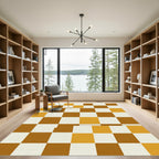 Modern Ochre and Amber Checkerboard Grid Rug