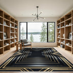 Black Gold Linear Concentric Square Rug