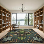 Ornate Green Acanthus Shell Damask Rug