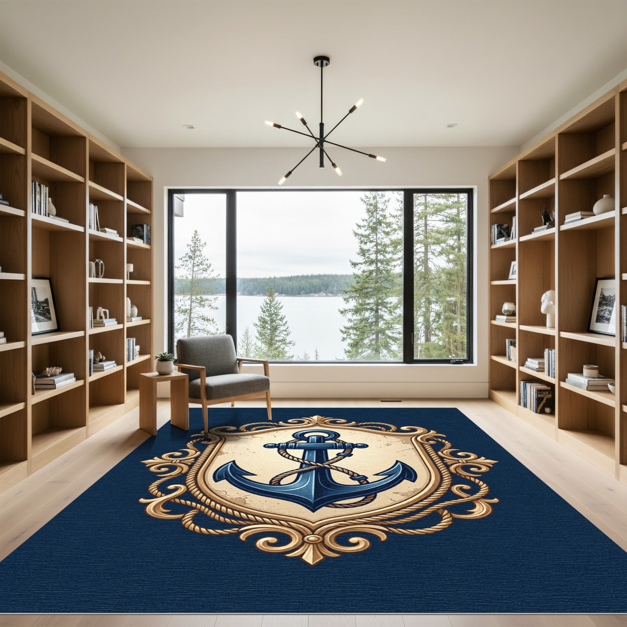 Vintage Navy Anchor Ornate Gold Frame Rug