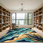 Abstract Teal Ocean Wave Flow Rug