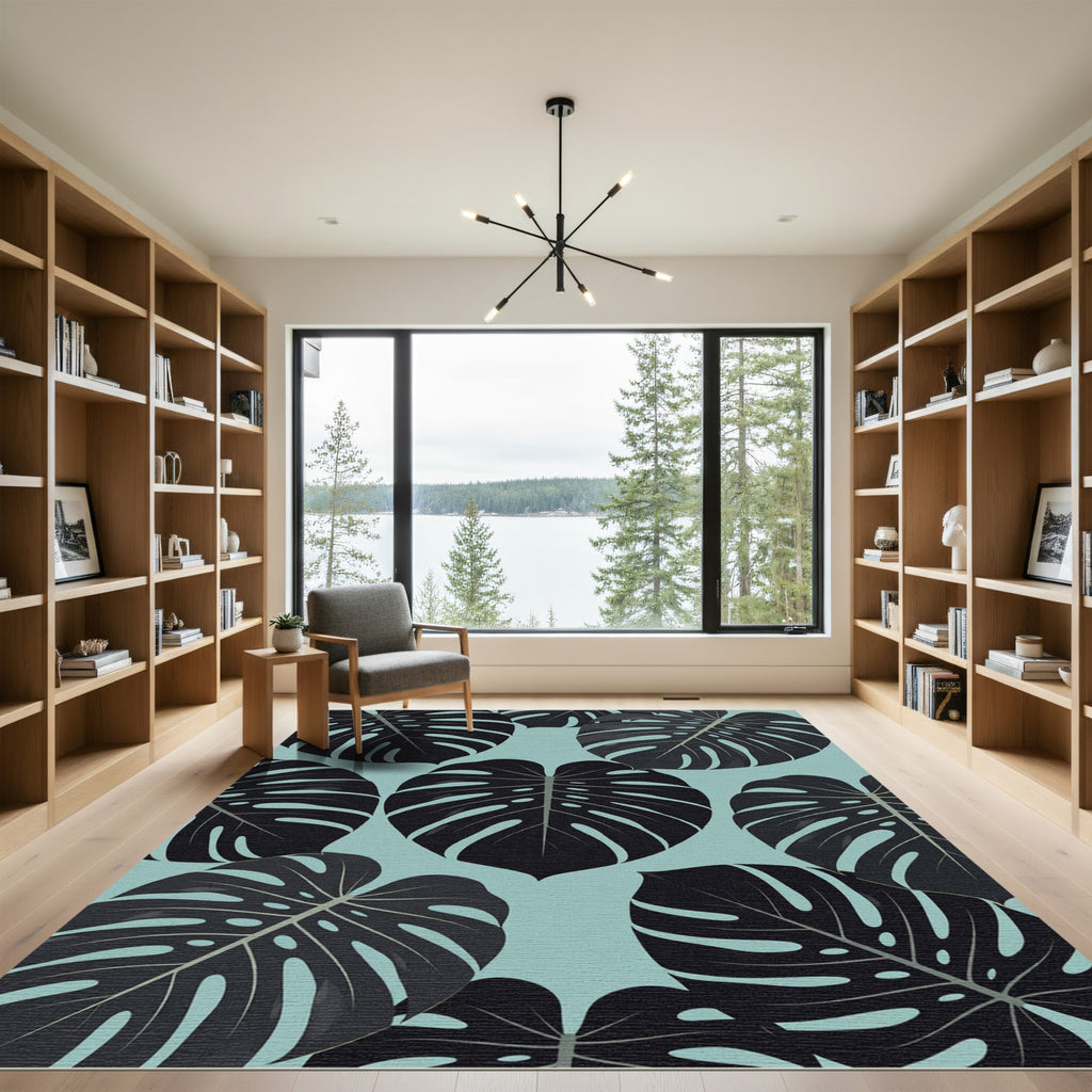 Lush Dark Tropical Monstera Leaf Rug