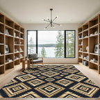 Golden Geometric Diamond Aztec Art Rug