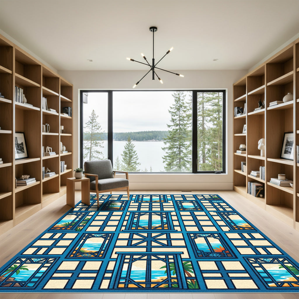 Azure Coastal Window Pane Sea View Rug