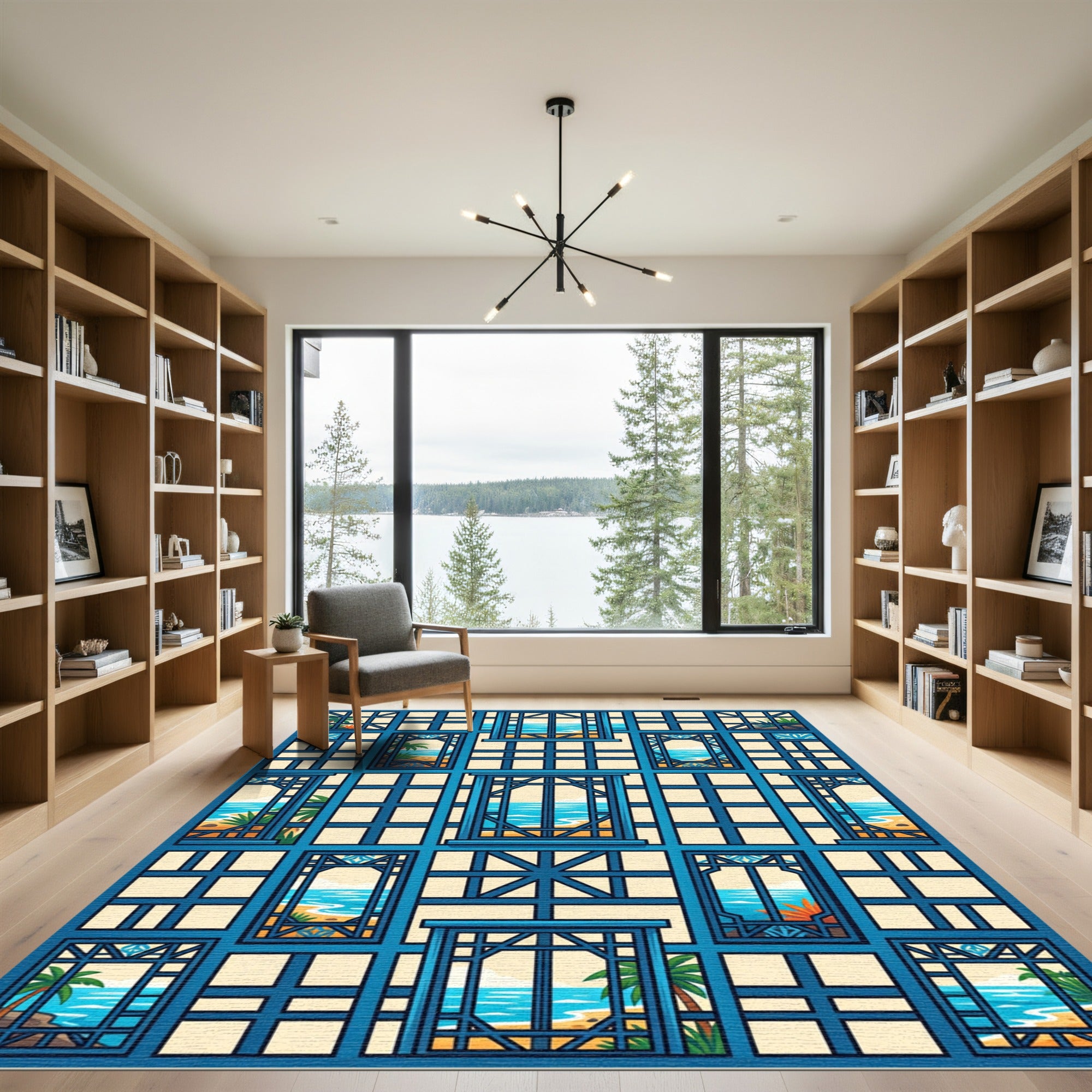 Azure Coastal Window Pane Sea View Rug