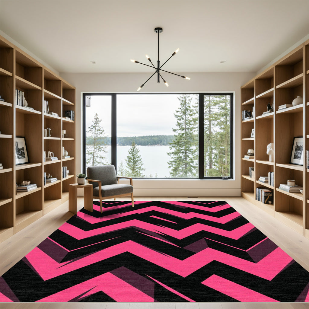 Bold Hot Pink Abstract Zigzag Rug