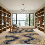 Abstract Navy and Sand Wave Contour Rug