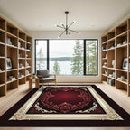 Crimson Red Ornate Floral Border Rug