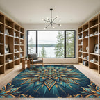 Teal and Gold Radiant Lotus Medallion Rug