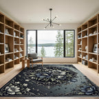 Dark Blue Gray Floral Medallion Rug