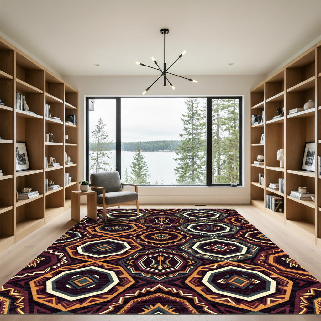 Earthy Geometric Hexagon Arrow Tile Rug