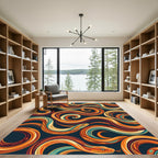 Vibrant Orange Serpentine Abstract Flow Art Rug