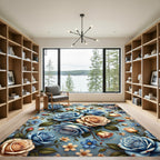Classic Blue Beige Rose Garden Rug