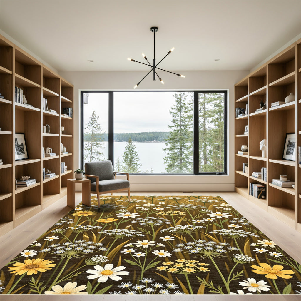 Golden Meadow Wildflower Botanical Farmhouse Rug