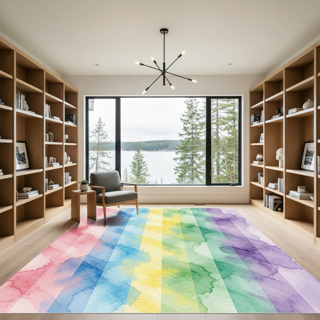 Watercolor Rainbow Vertical Gradated Stripe Rug