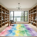 Watercolor Rainbow Vertical Gradated Stripe Rug