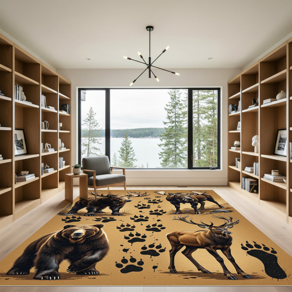 Rustic Wildlife Moose Bear Elk Tracks Rug
