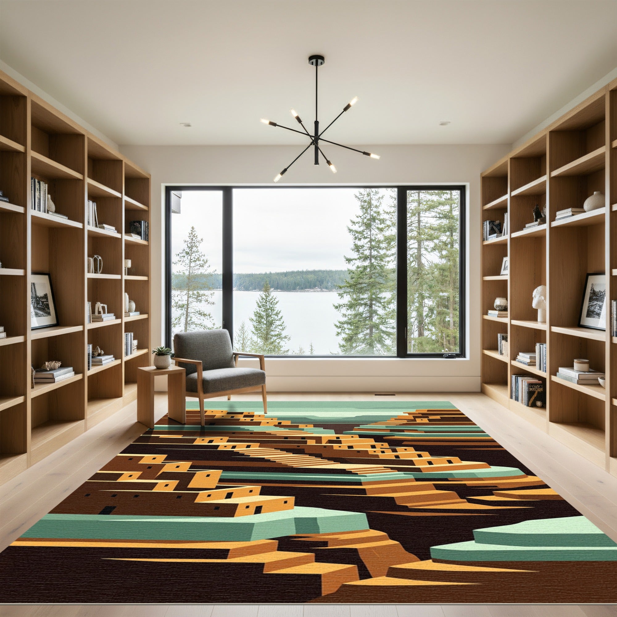 Earthy Terracotta Geometric Canyon Landscape Rug