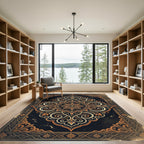 Ornate Gold Floral Medallion Charcoal Rug
