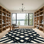 Minimalist Black Intersecting Diagonal Grid Rug