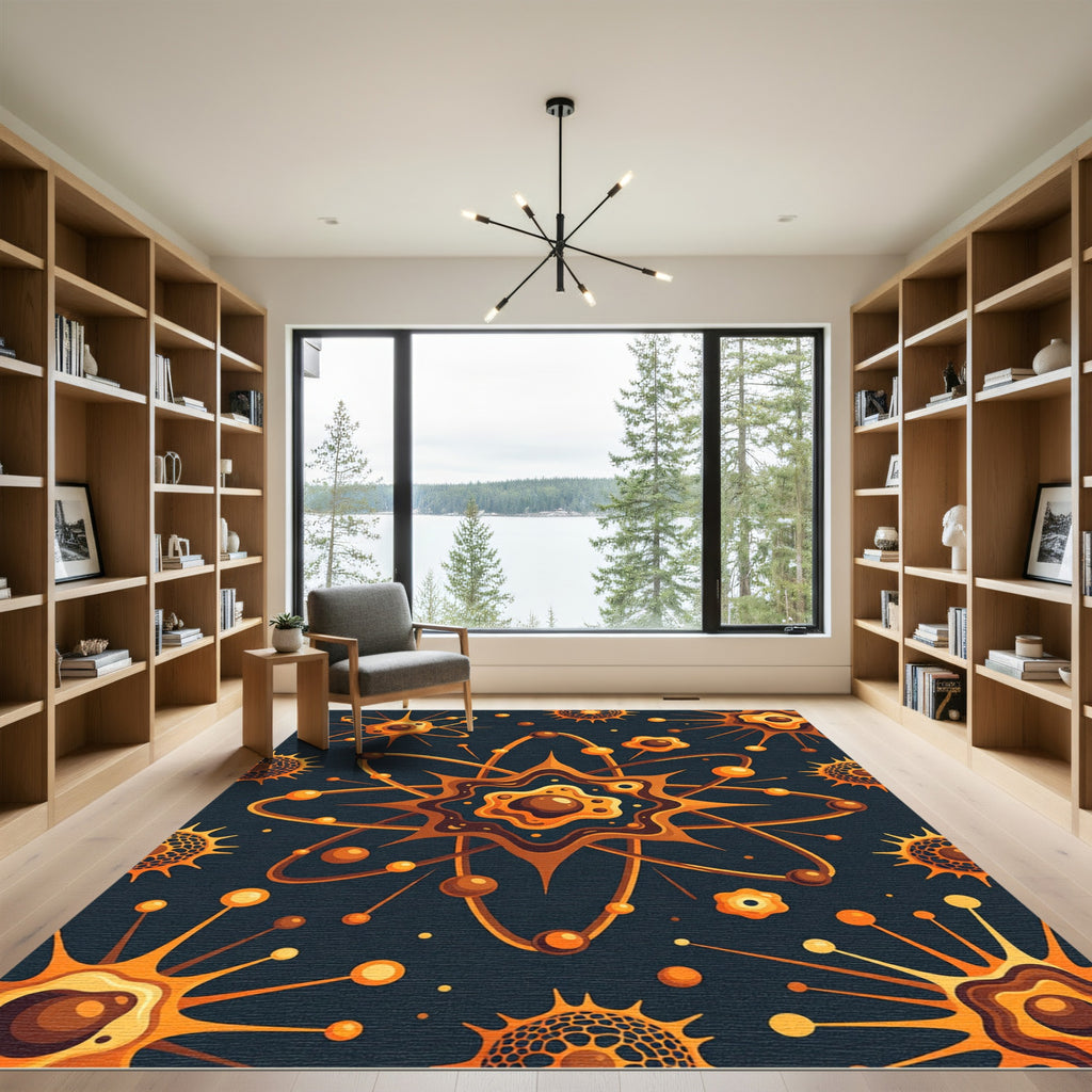 Atomic Orange Swirls Microscopic Wonders Rug