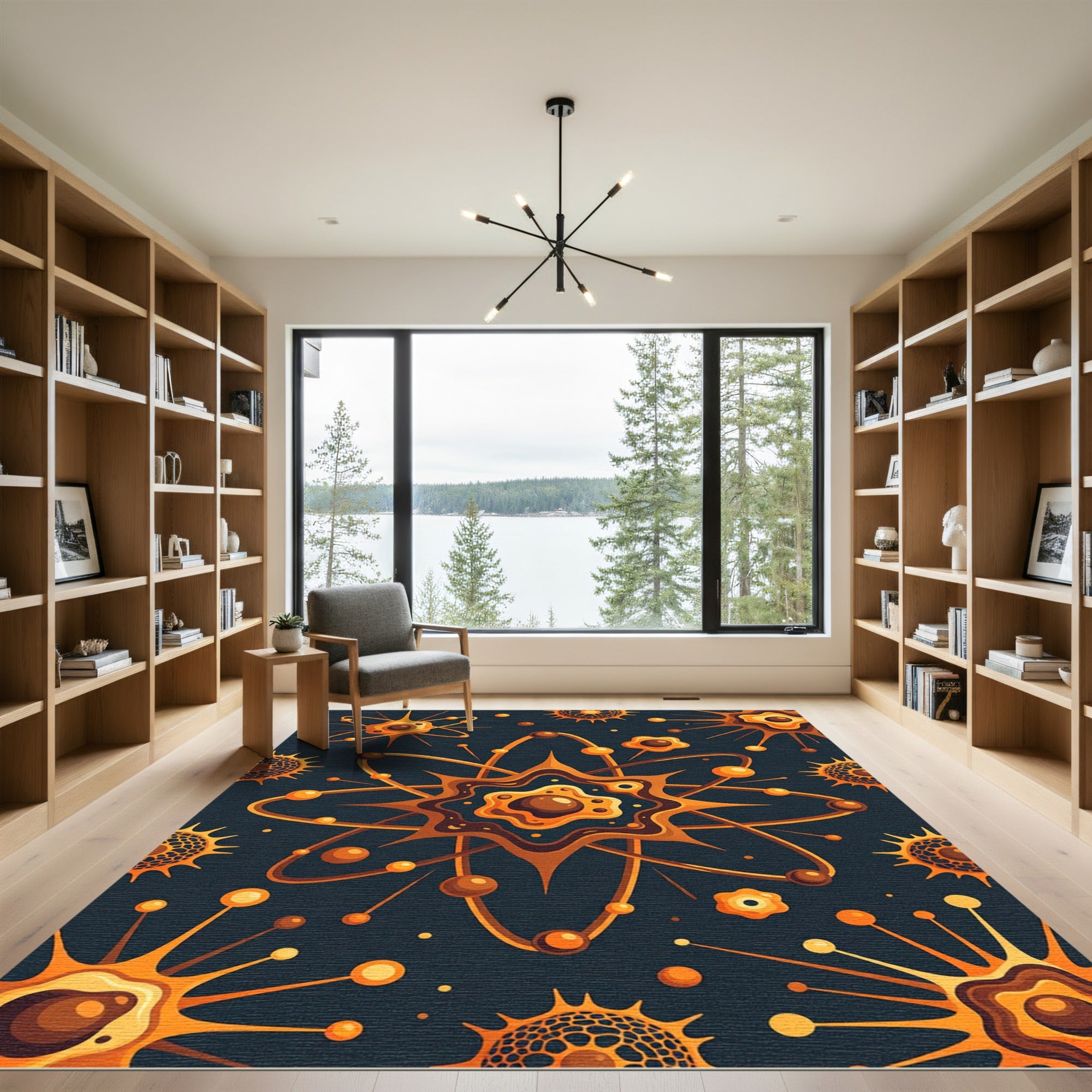 Atomic Orange Swirls Microscopic Wonders Rug
