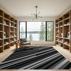 Modern Monochrome Diagonal Stripe Abstract Rug