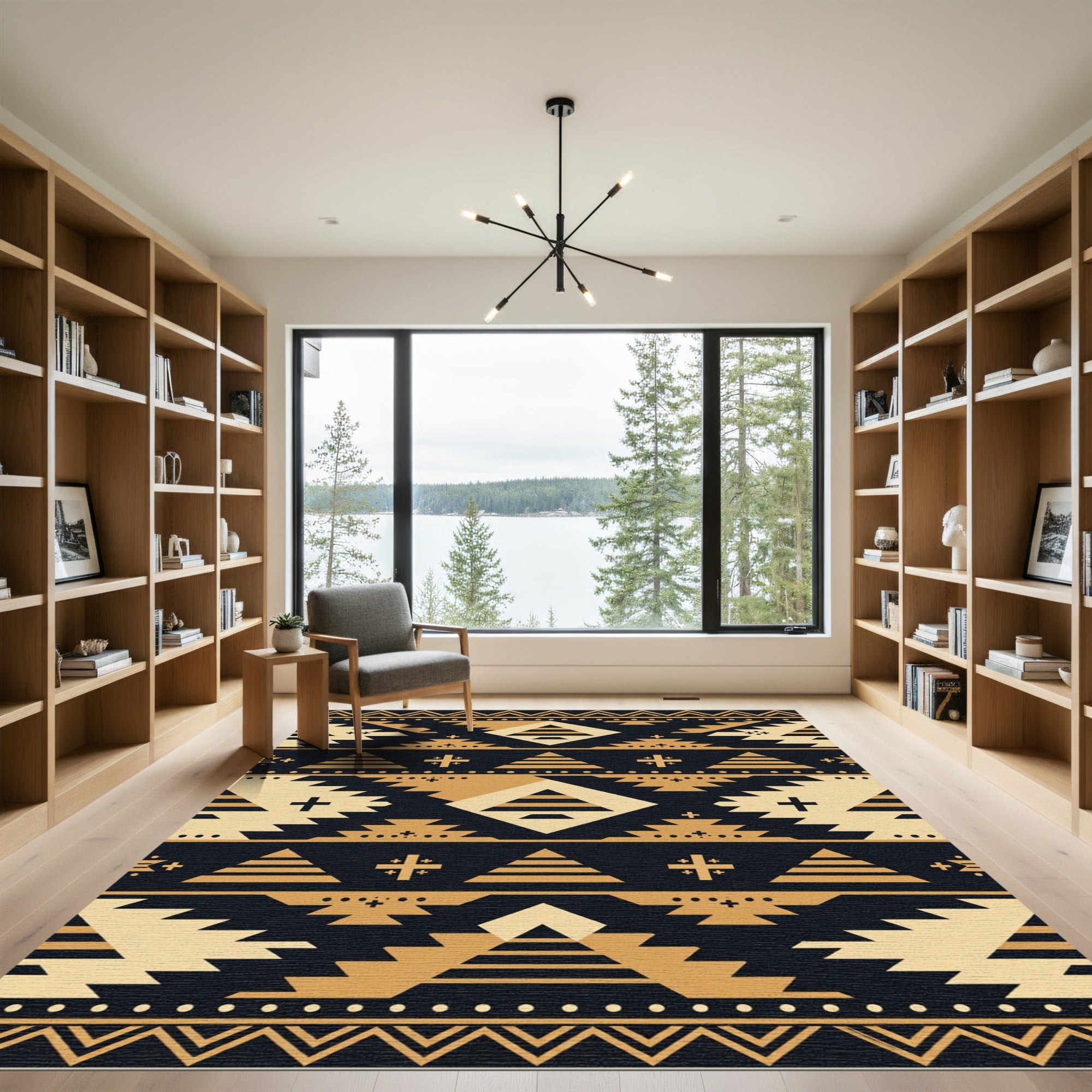Gold Navajo Inspired Geometric Stripe Rug
