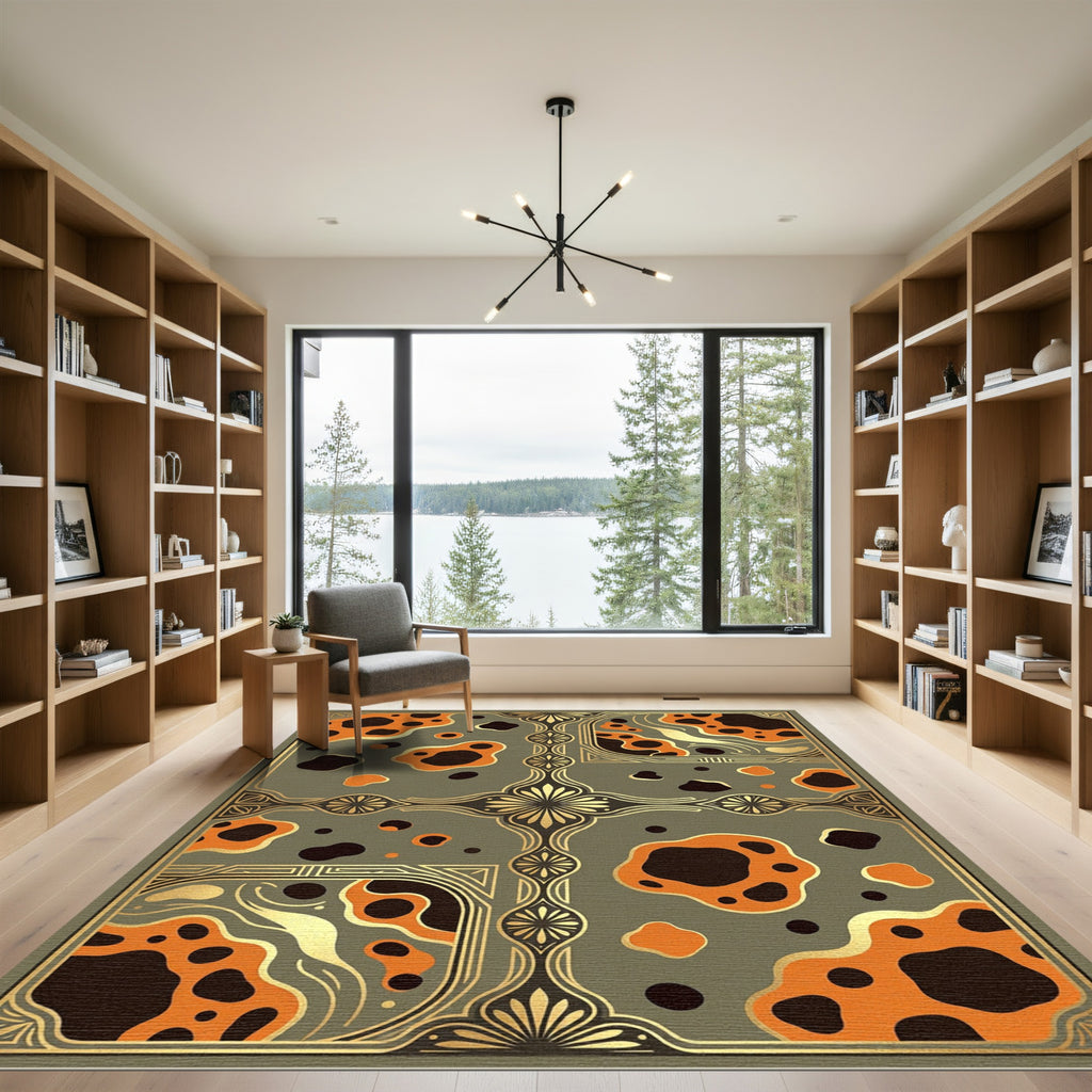 Art Deco Amber Ochre Abstract Grid Rug