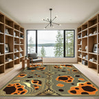 Art Deco Amber Ochre Abstract Grid Rug