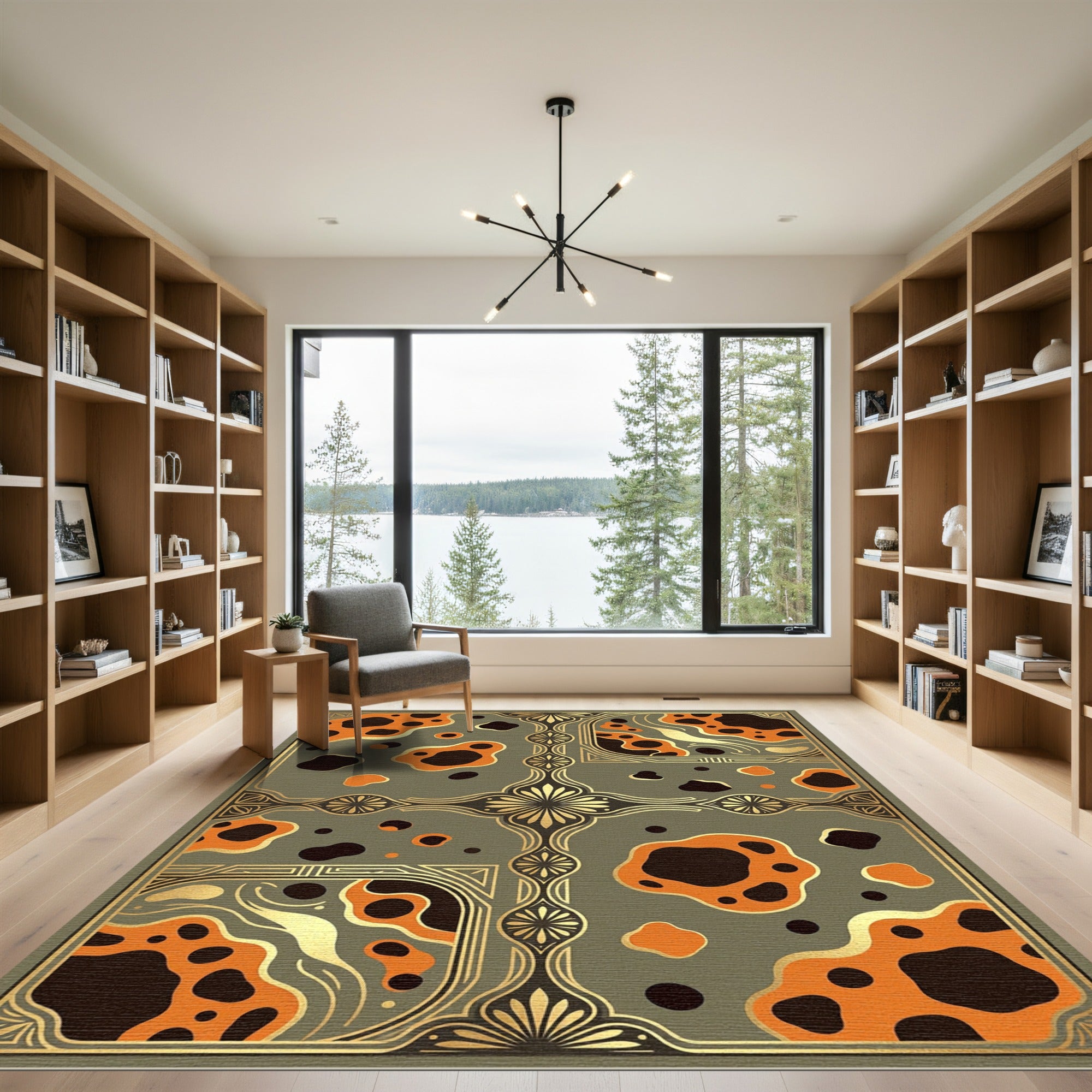 Art Deco Amber Ochre Abstract Grid Rug