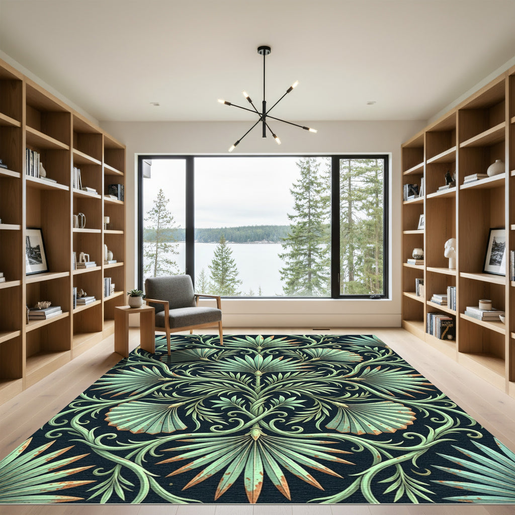 Sage Green Botanical Palm Frond Echo Rug