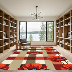 Bold Red Poppy Plaid Composition Rug