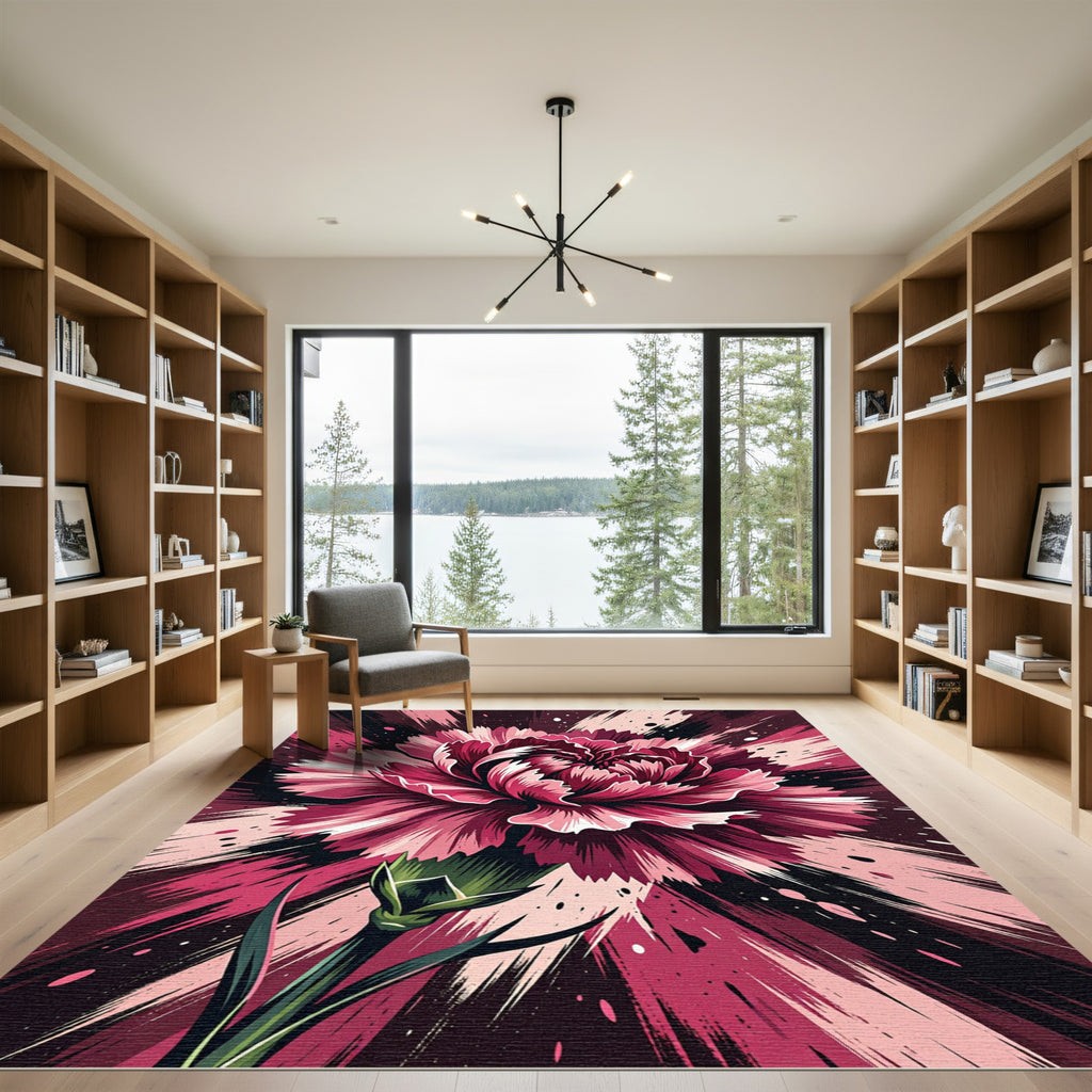 Dramatic Magenta Carnation Floral Art Rug