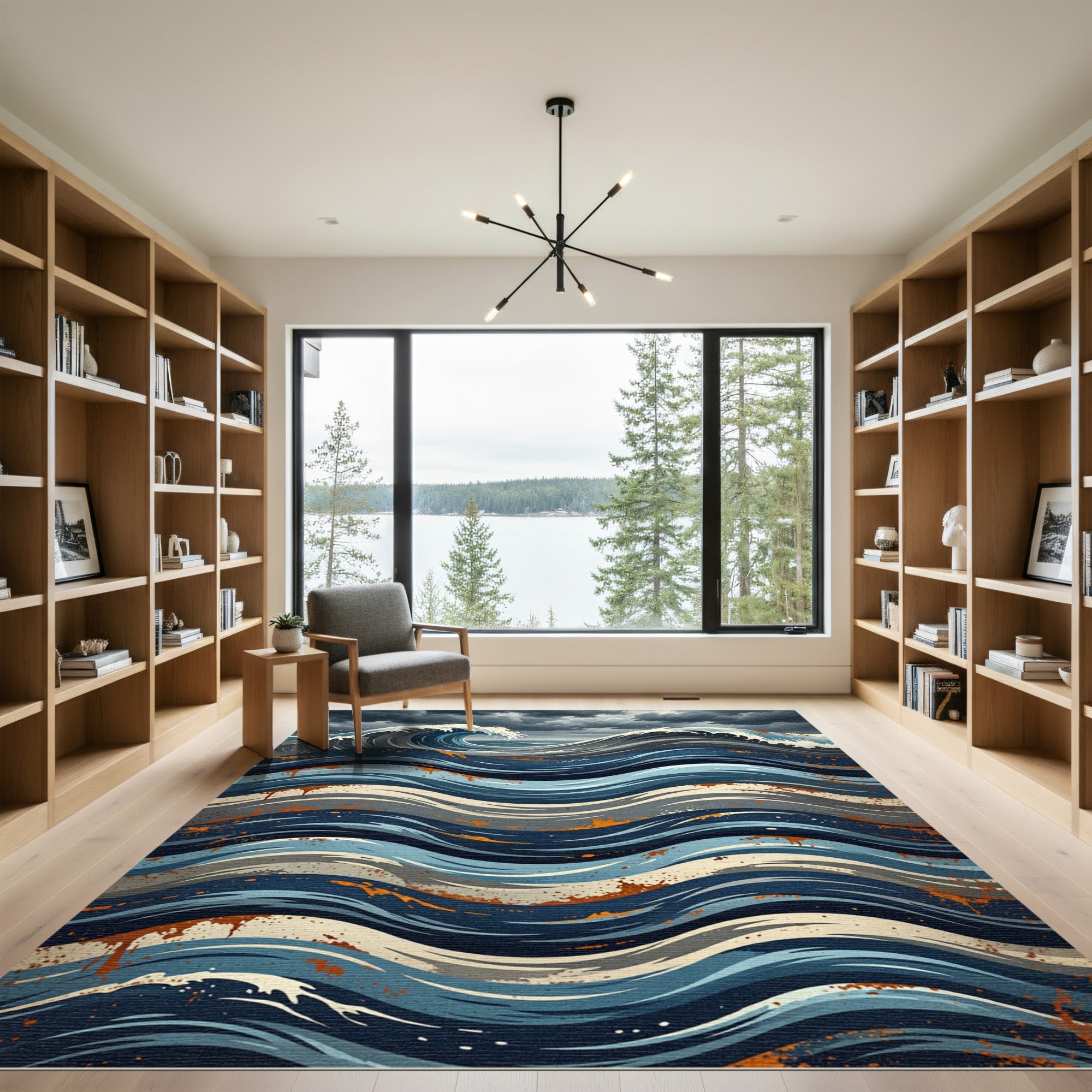 Stormy Blue Abstract Ocean Swell Rug
