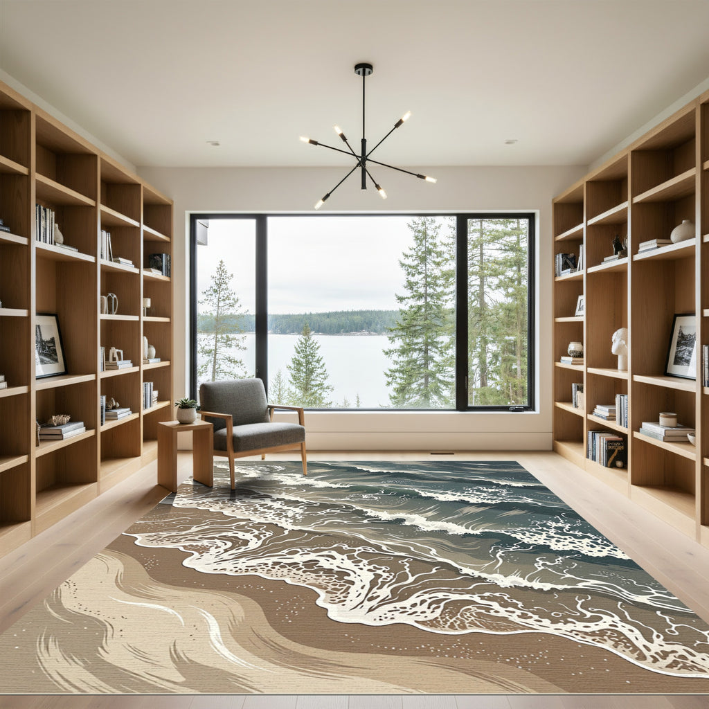 Coastal Ocean Waves Beach Artwork Rug