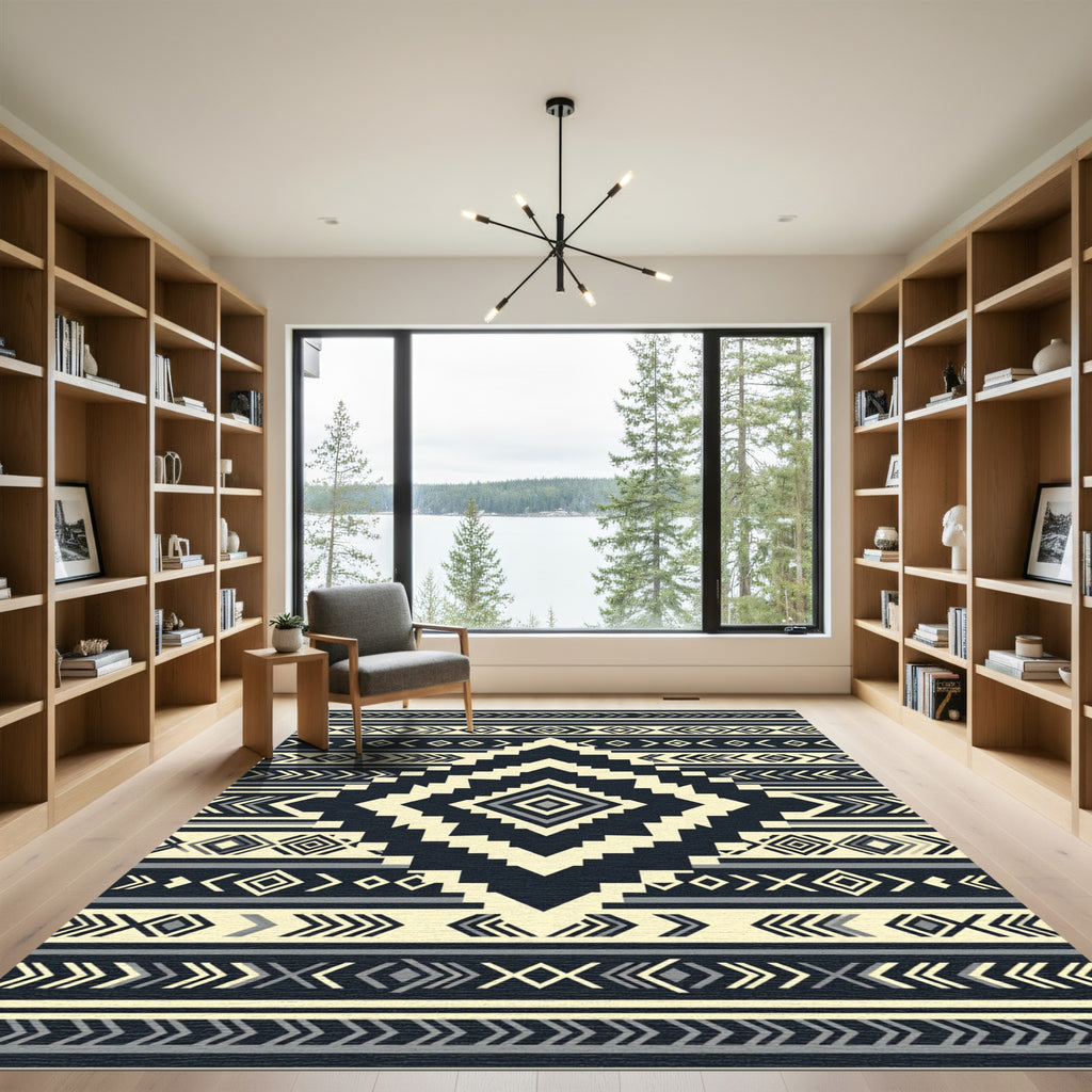 Geometric Monochrome Tribal Diamond Chevron Rug