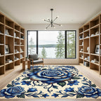 Vintage Navy Rose Floral Medallion Rug