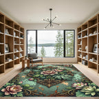 Ornate Sage Floral Peony Damask Rug