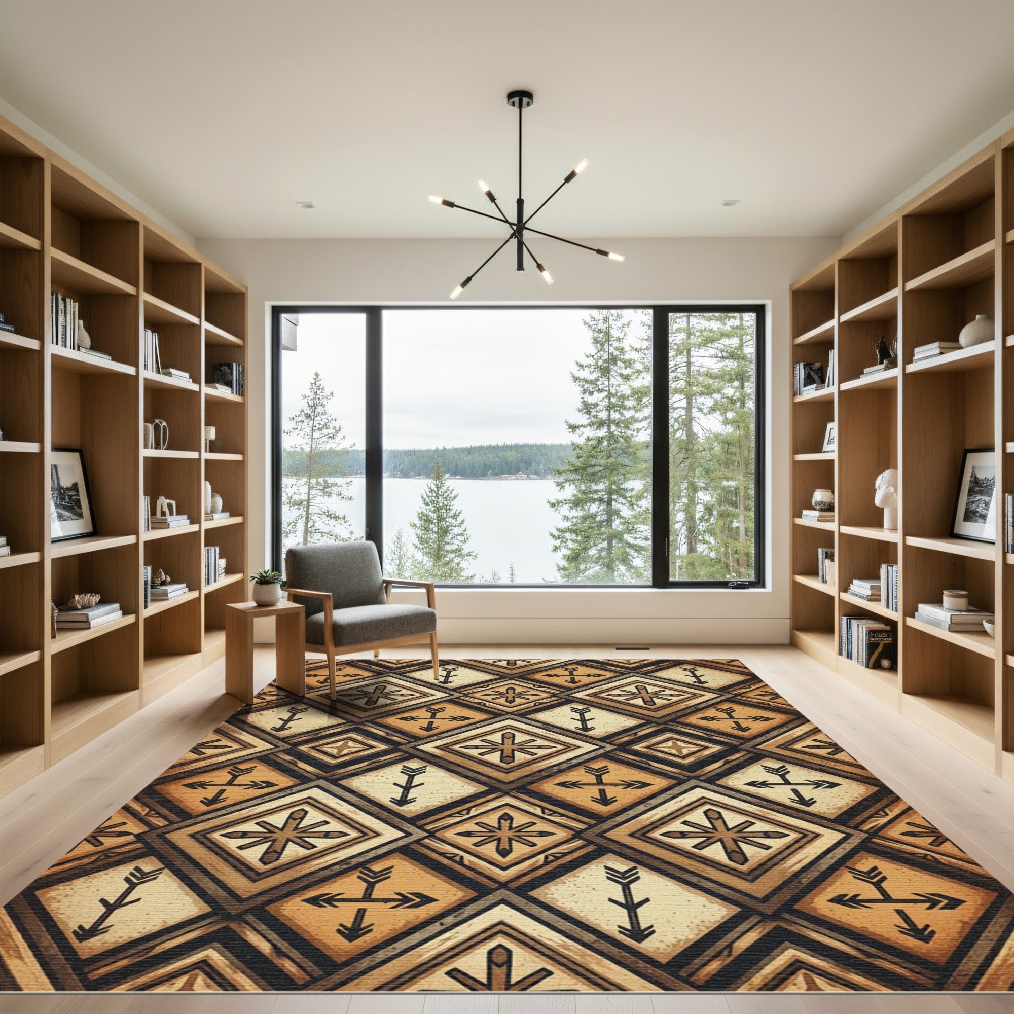 Earthy Tone Geometric Arrow Medallion Rug