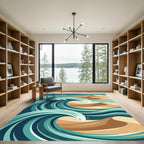 Abstract Teal Ocean Wave Sand Dune Rug