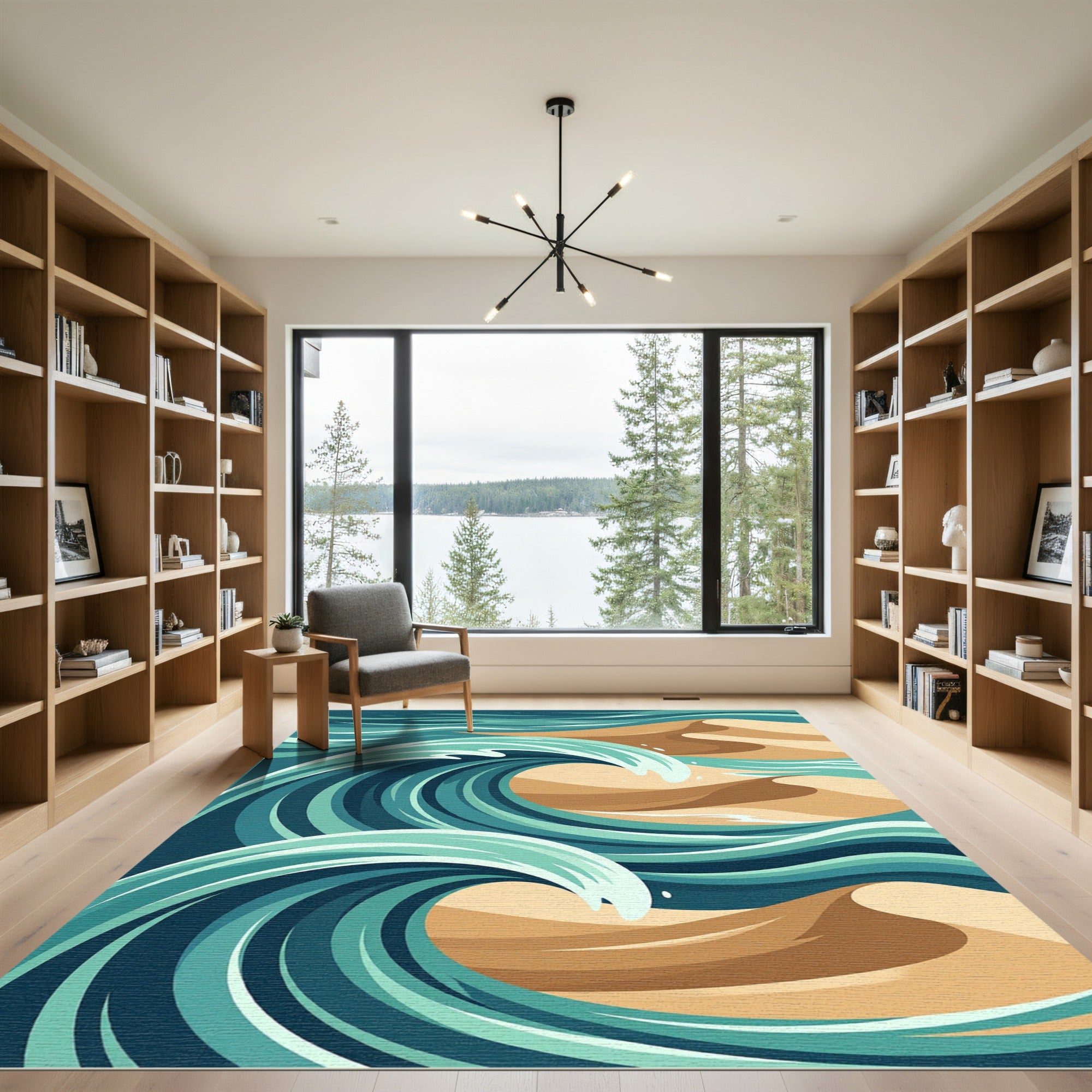 Abstract Teal Ocean Wave Sand Dune Rug