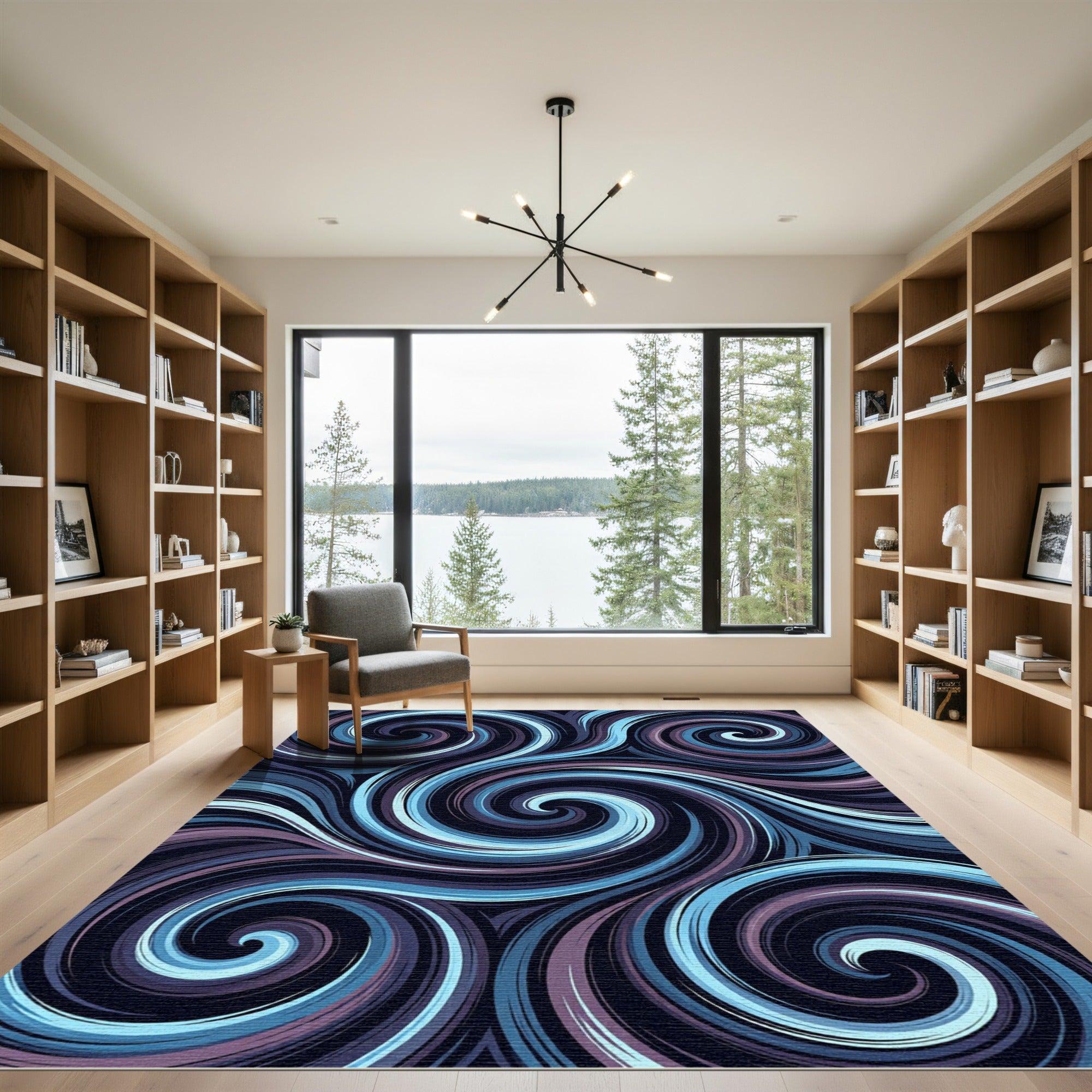 Dark Blue Swirling Abstract Ribbons Rug