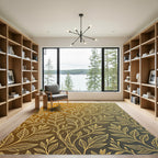 Golden Botanical Leaves on Ombre Gradient Rug